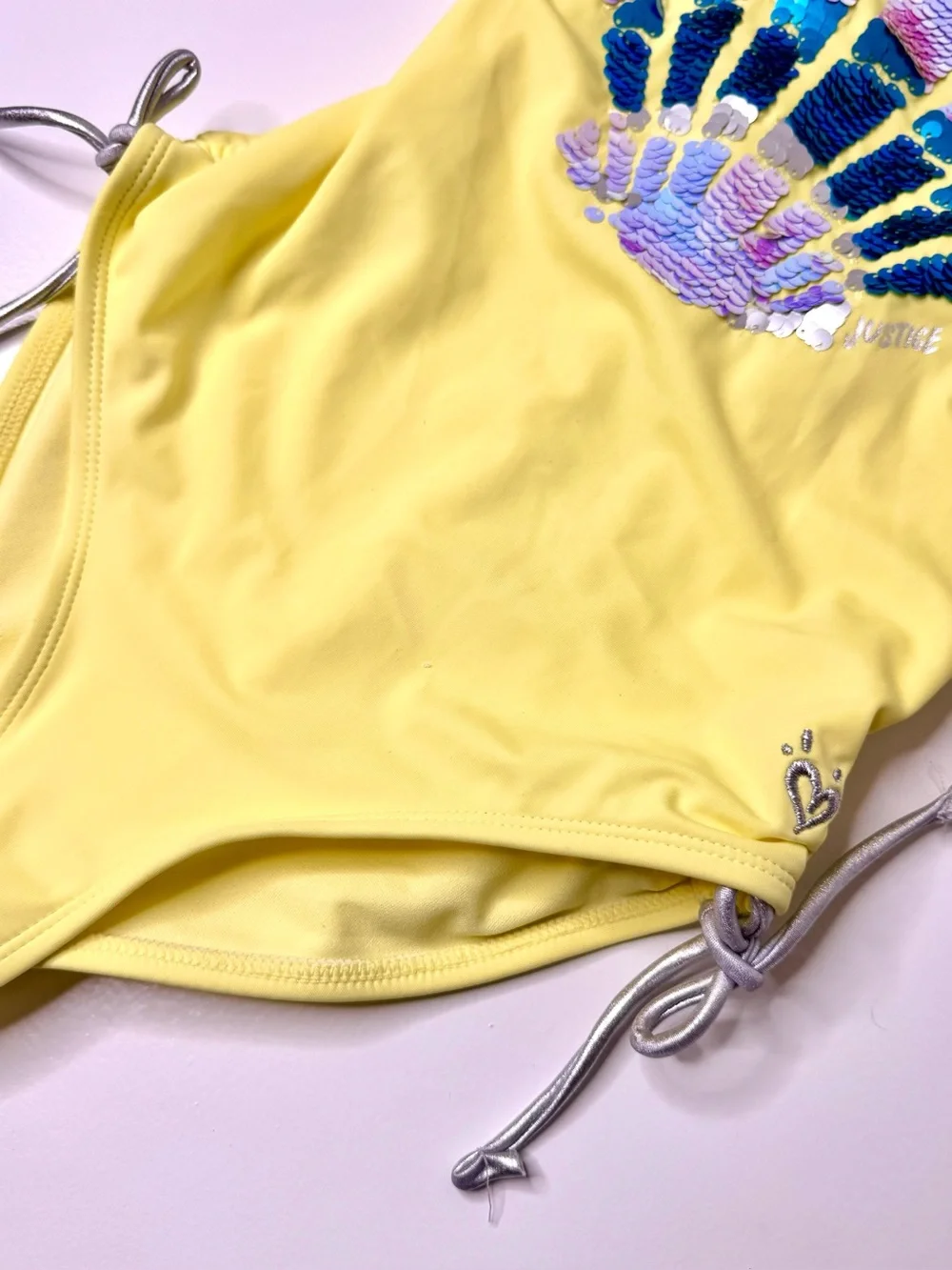 Justice Girls Yellow One-Piece Swimsuit with Silver Shell Accent